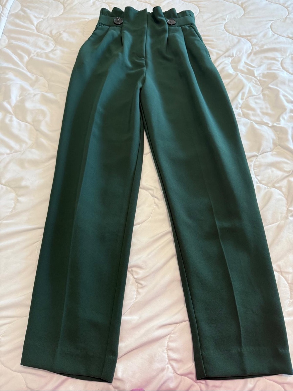High-Rise Dark Green Wide-Leg Women's Trousers